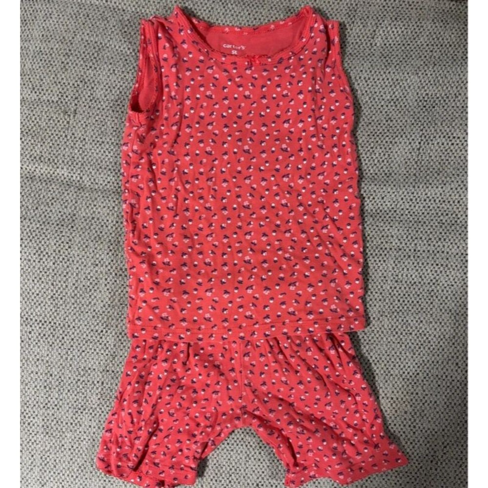 Carter’s Girls 5T Red Floral Tank & Shorts Pajama Set 2 Piece PJs